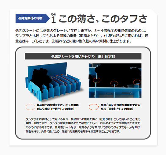 低発泡素材の特徴　その1 この薄さ、このタフさ